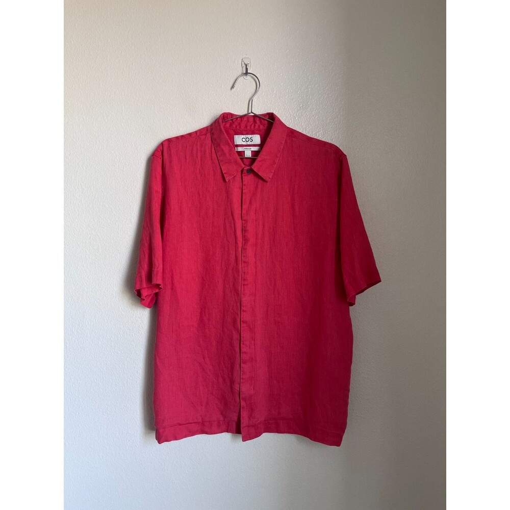 COS Men's Linen Button Down Shirt in Red Size LARGE